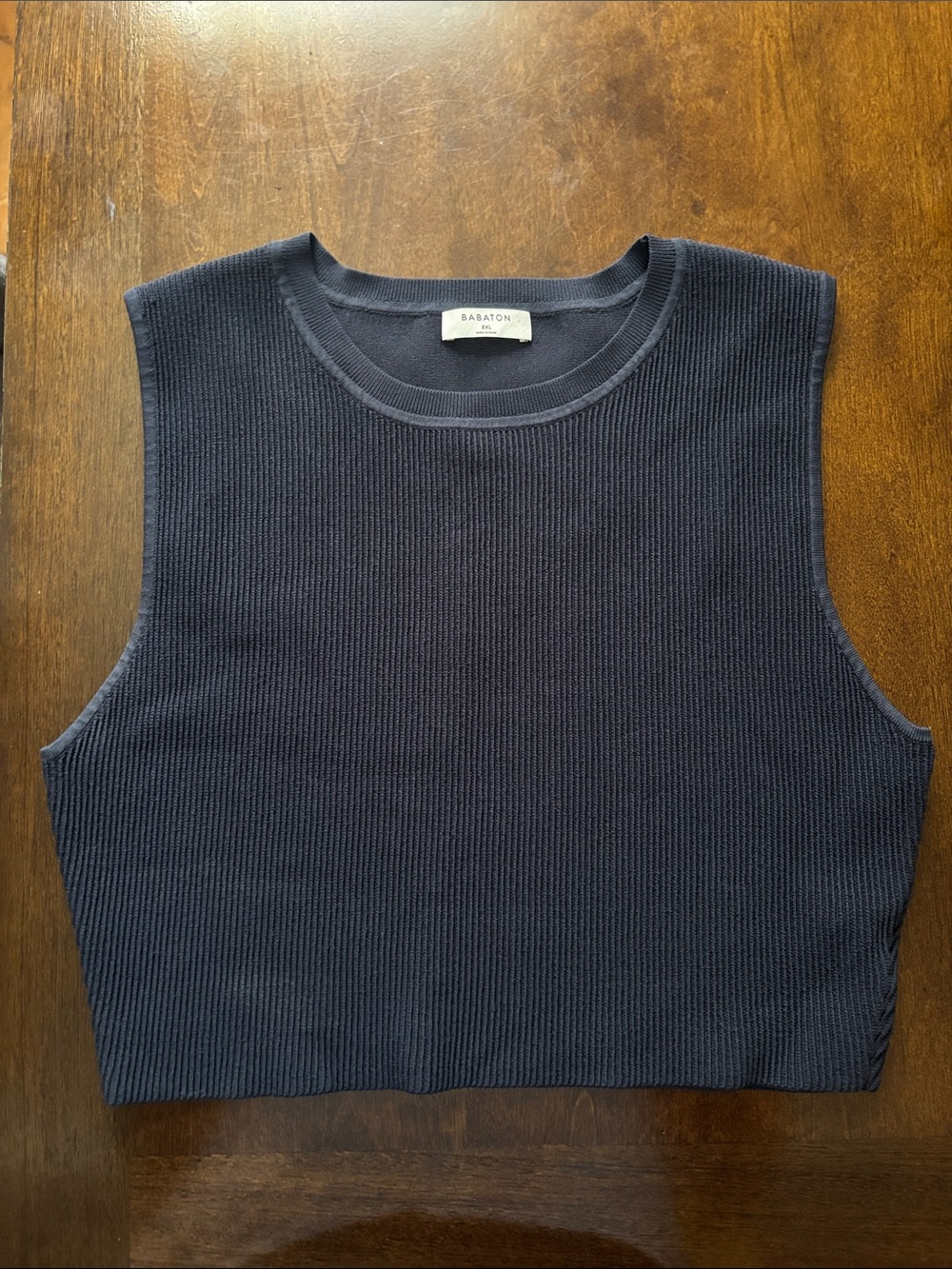 Babaton Navy Ribbed Cropped Crew Tank